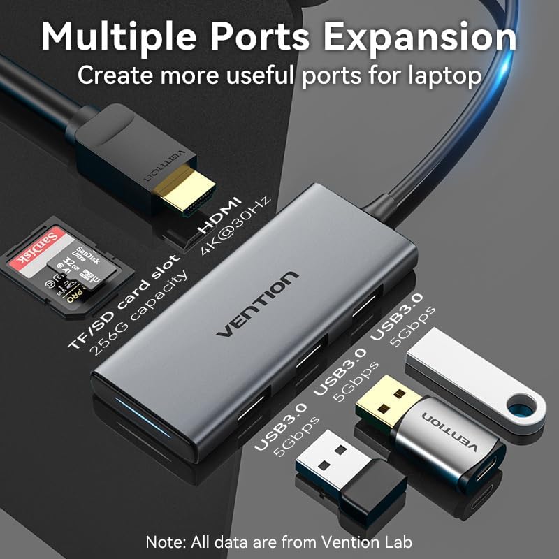 Концентратор Vention USB-C 6-in-1 3xUSB 3.0 + HDMI 4K30Hz + SD/TF 0.15m (TOOHB)