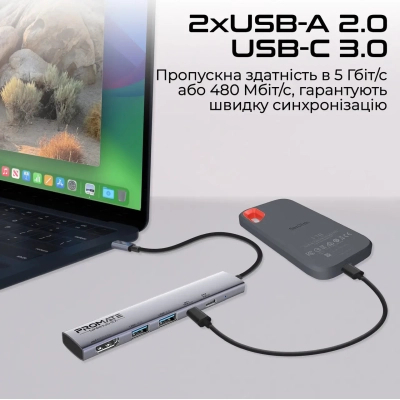 USB-хаб Promate LinkHub-5x USB Type-C 5-в-1 Grey