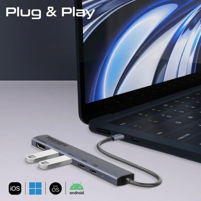 USB-хаб Promate LinkHub-5x USB Type-C 5-в-1 Grey