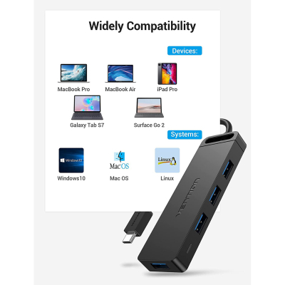 USB-хаб Vention TGKBB 4 ports Black