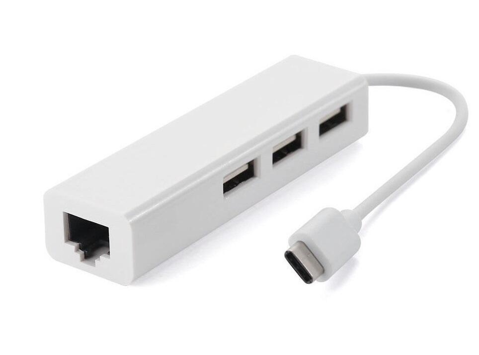 USB Hub Type-C Hub 3-port USB2.0 + RJ45 Fast Ethernet, білий (S0742) (1402083)