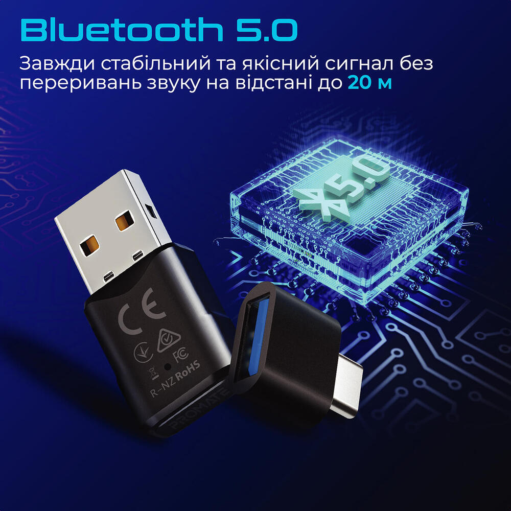 Bluetooth-адаптер аудіо Promate BlueLink Bluetooth 5.0 Black