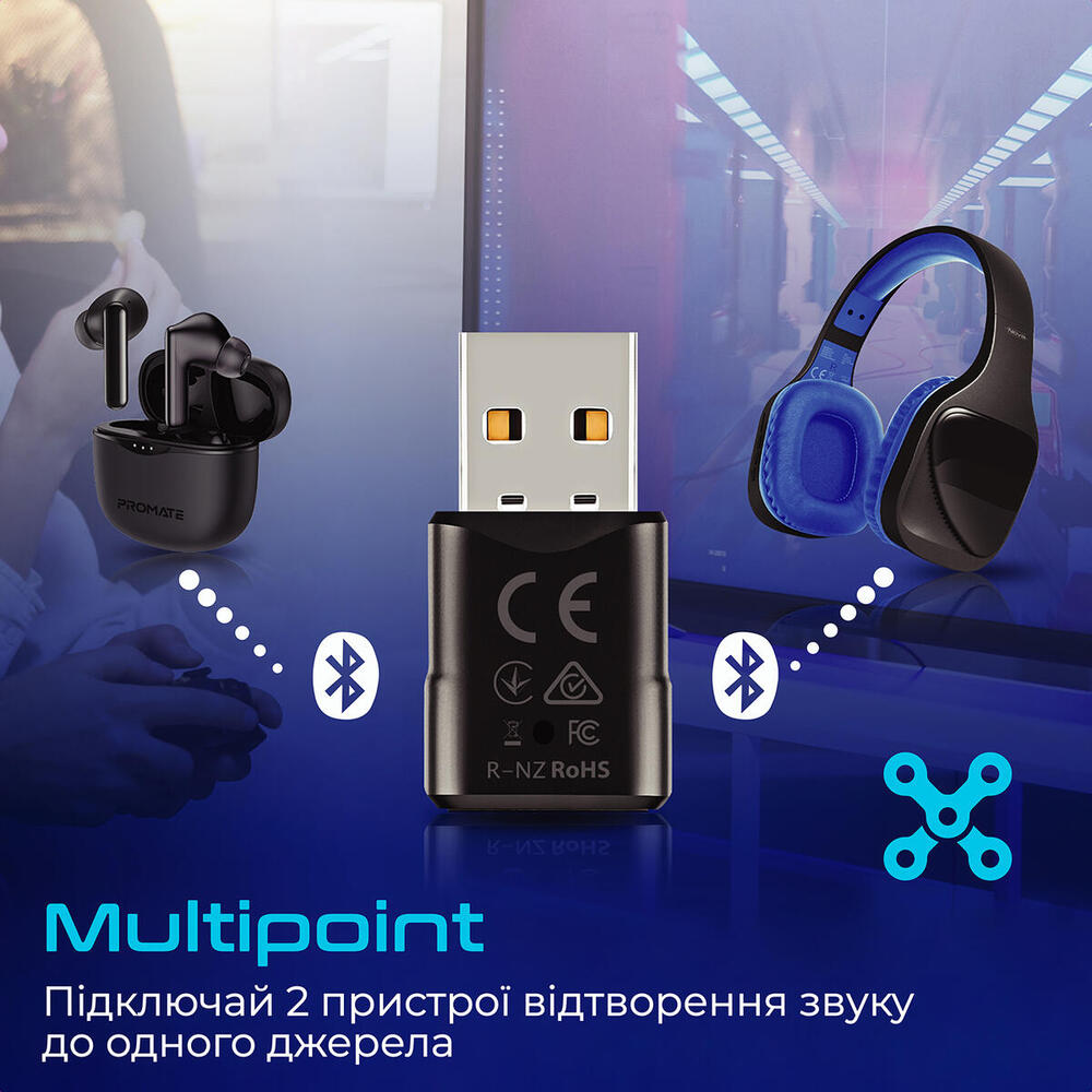 Bluetooth-адаптер аудіо Promate BlueLink Bluetooth 5.0 Black