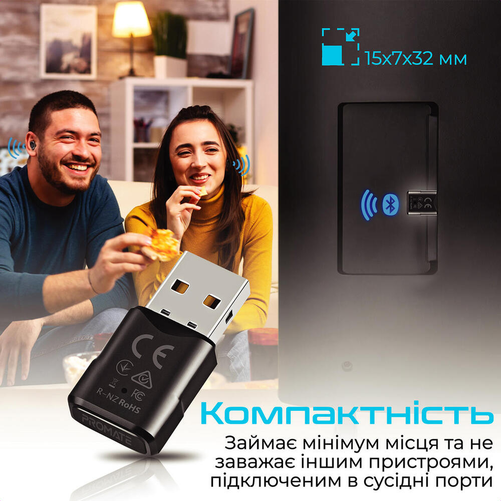 Bluetooth-адаптер аудіо Promate BlueLink Bluetooth 5.0 Black