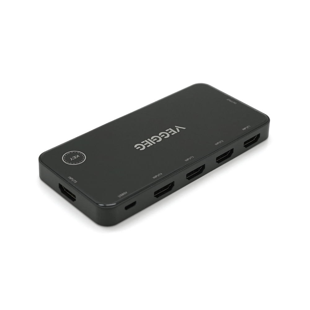 HDMI свіч VEGGIEG V-HD05 4k x 2k, 5 x 1 портів, з USB-кабелем і пультом дистанційного керування, Black, Blister (1638900)
