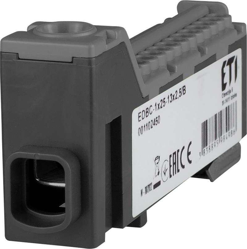 Блок розподільчий ETI, EDBC-1x25-13x2,5/B (63A, 1000V AC/1500V DC, IN: 1x25, OUT: 13x2,5; чорний) (1102450) (1638043)