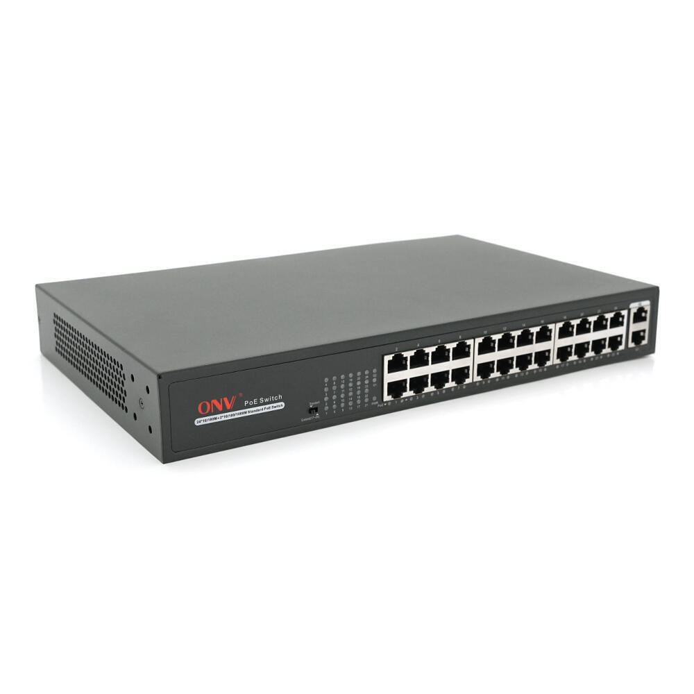 Комутатор 24х портовий PoE ONV-H1024PLS 24 порти РоЕ 100 Мбіт + 2 Uplink 1000 Мбіт, до 250м, IEEE802.3af/at, загальна потужність 200Вт (1718007)