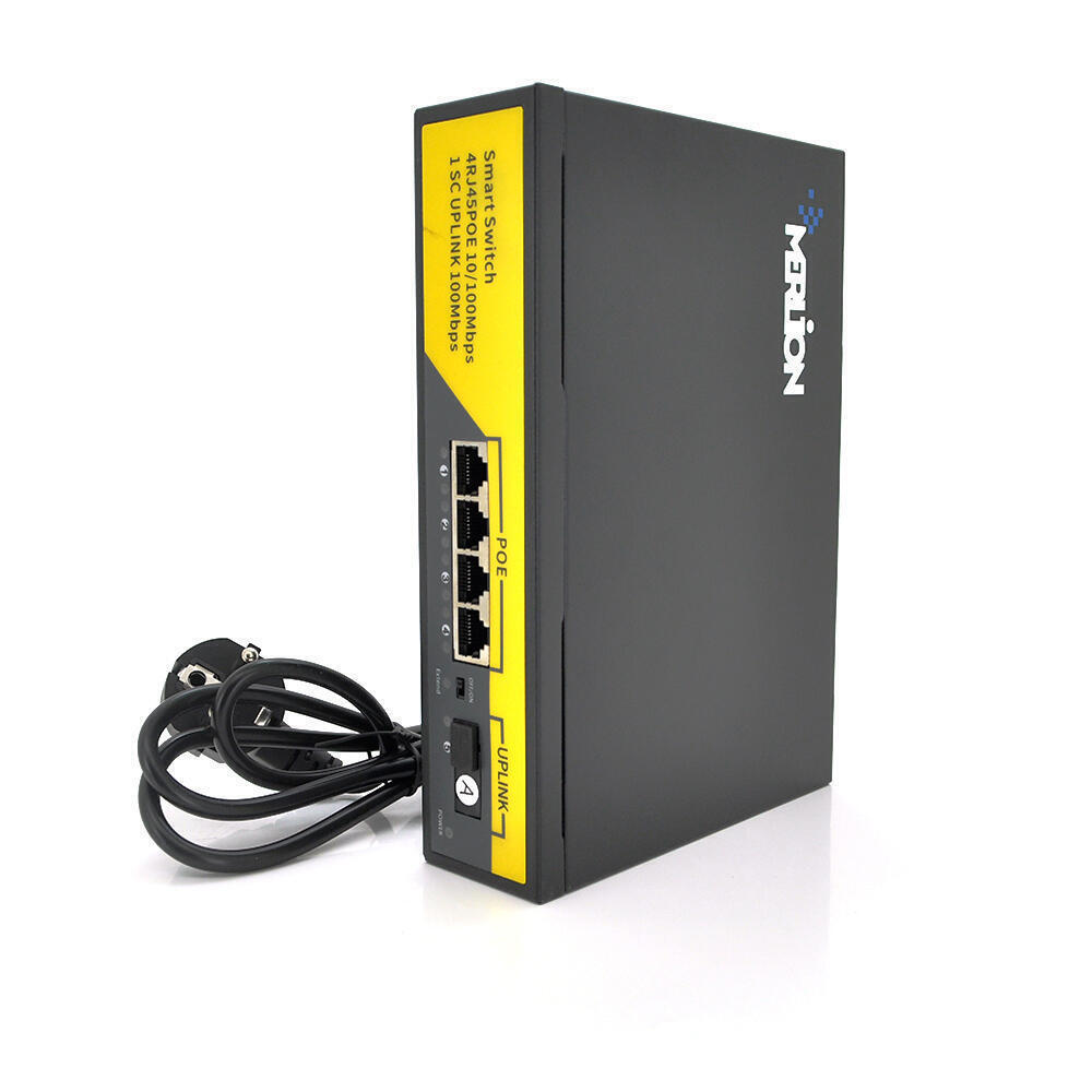 POE комутатор Merlion 4 POE 10/100 + 1Single Fiber Tx1310nm 20km+вбудований блок живлення 52V1.38A (1718010)