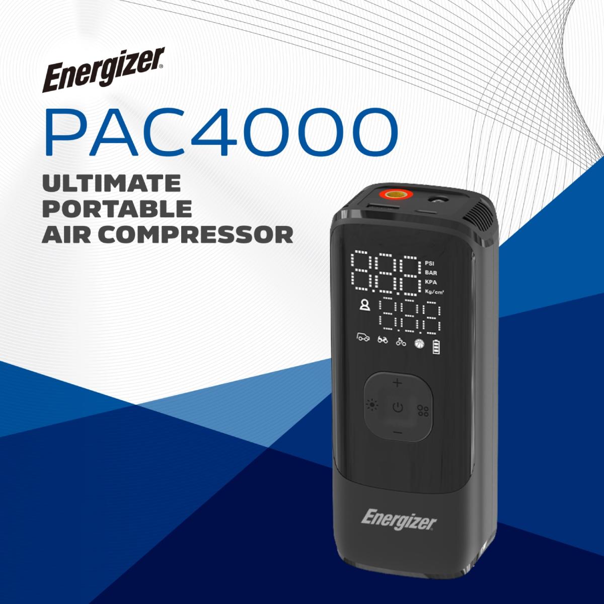 Автомобільний портативний компресор Energizer PAC4000 150 PSI, Power Bank 2000 mAh, Black (PAC4000)