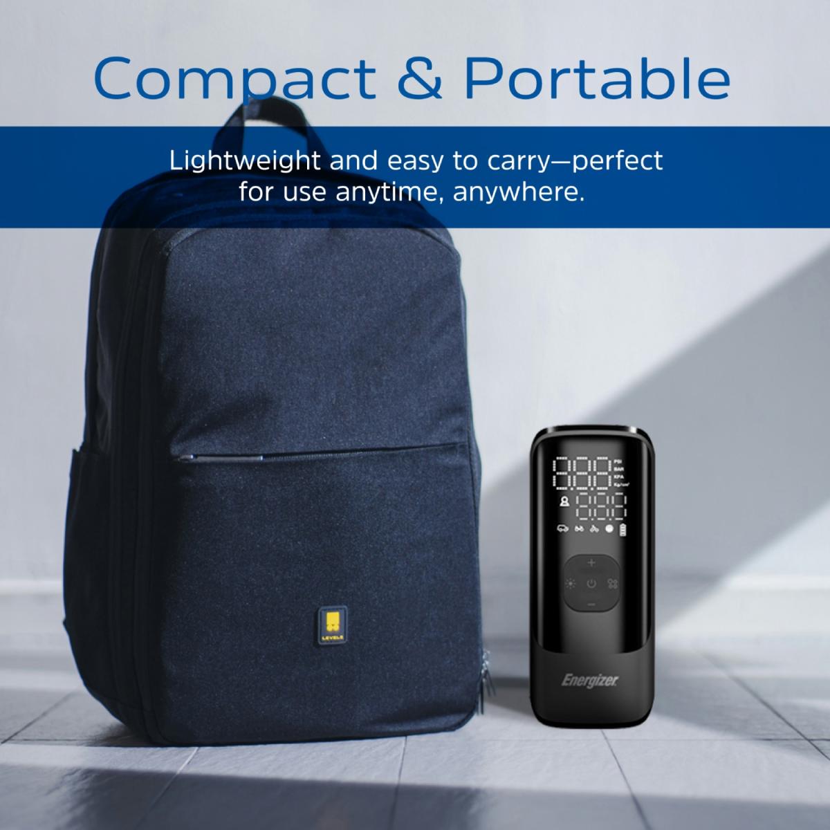 Автомобільний портативний компресор Energizer PAC4000 150 PSI, Power Bank 2000 mAh, Black (PAC4000)