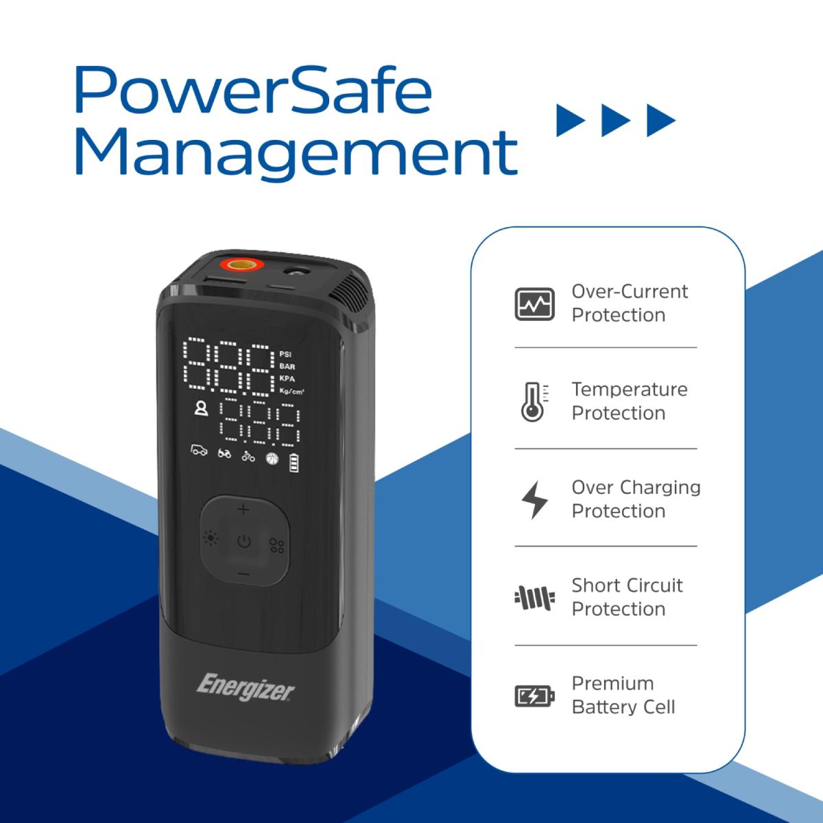Автомобільний портативний компресор Energizer PAC4000 150 PSI, Power Bank 2000 mAh, Black (PAC4000)