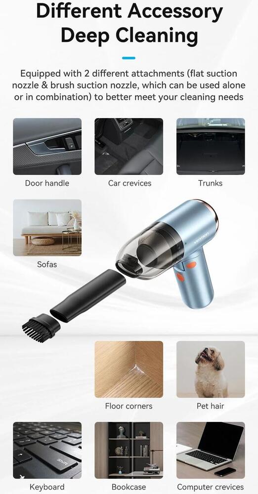 Автомобільний пилосос Vention 5000Pа 70W Li-Ion USB-C 4000мА/г синій (KRAL0) (1778593)