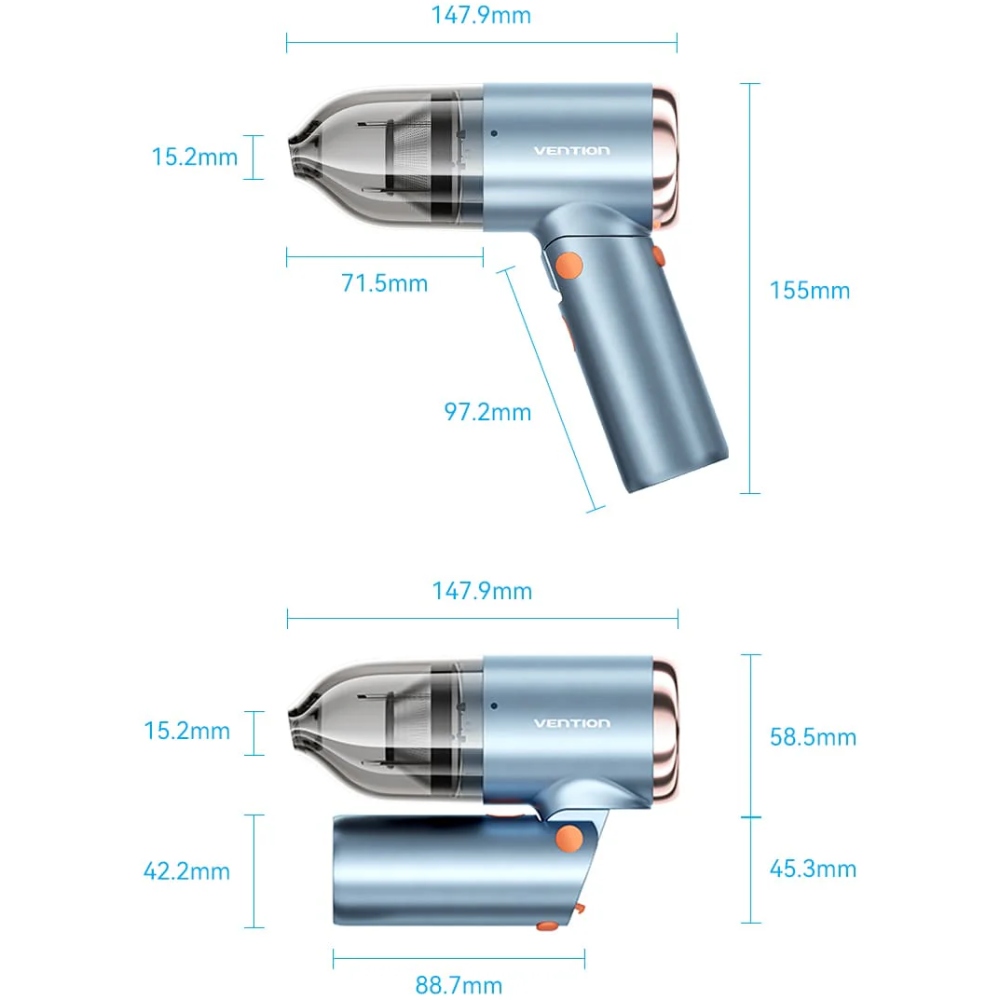 Автомобільний пилосос Vention 5000Pа 70W Li-Ion USB-C 4000мА/г синій (KRAL0)