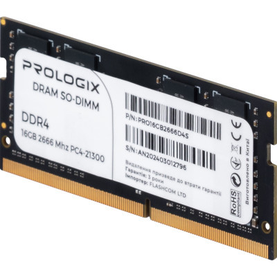 Модуль пам`ятi SO-DIMM DDR4 16GB/2666 Prologix (PRO16GB2666D4S)