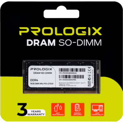 Модуль пам`ятi SO-DIMM DDR4 16GB/2666 Prologix (PRO16GB2666D4S)