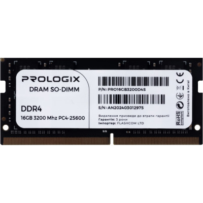 Модуль пам`ятi SO-DIMM DDR4 16GB/3200 Prologix (PRO16GB3200D4S)