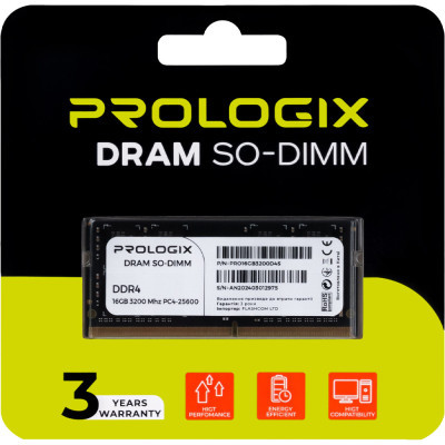Модуль пам`ятi SO-DIMM DDR4 16GB/3200 Prologix (PRO16GB3200D4S)