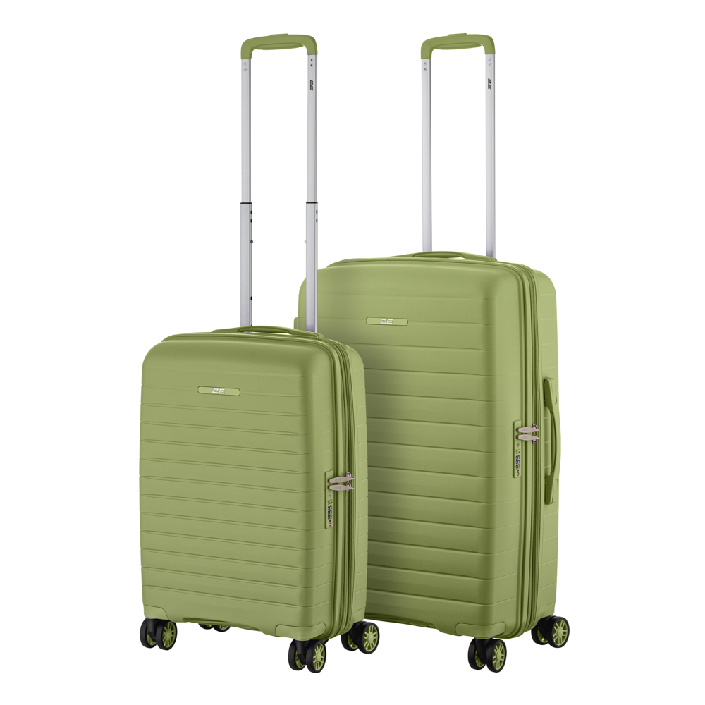 Набір валіз 2E, Aero, поліпропілен, (M+S), TSA, 4 колеса, EXP, оливково-зелений (2E-SPP-AERO-SET2-MG)