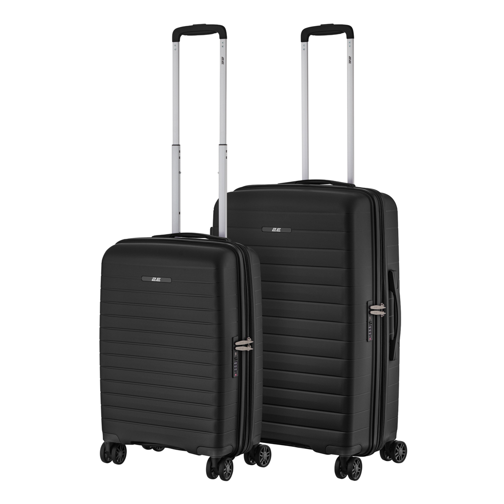 Набір валіз 2E, Aero, поліпропілен, (M+S), TSA, 4 колеса, EXP, чорний (2E-SPP-AERO-SET2-BK)